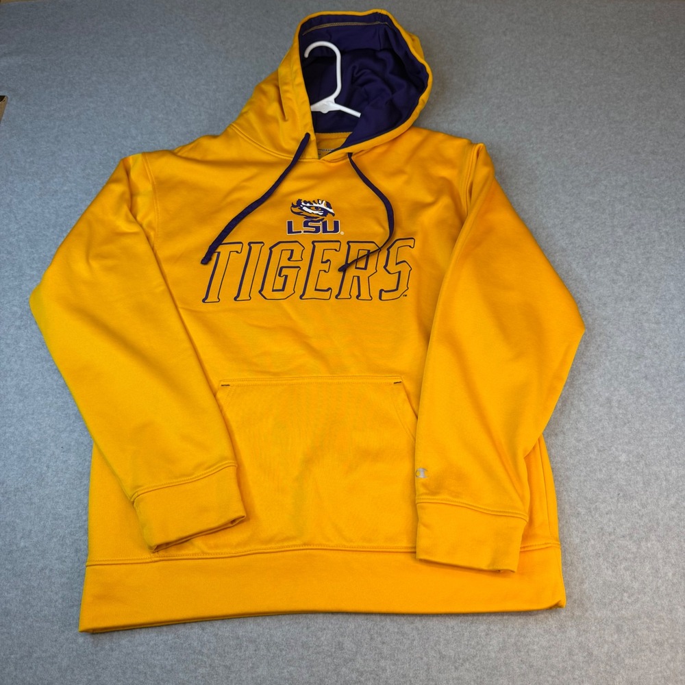 Champion LSU Tigers Hoodie Mens Medium Gold Purple NCAA Sweatshirt Performance